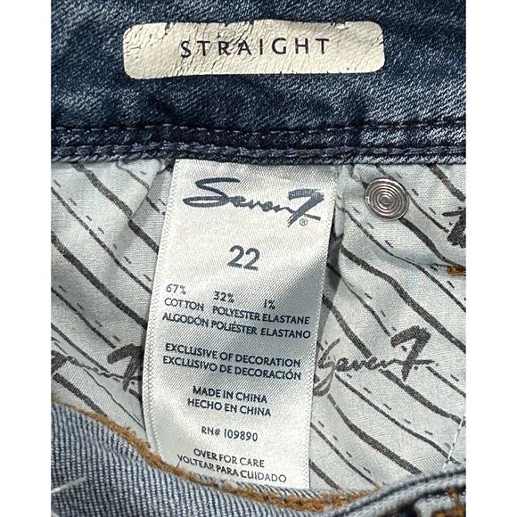 Seven7 Straight Leg Jeans Women’s Raw Hem Slit Leg Stretch Denim Blue 22 - Picture 7 of 7